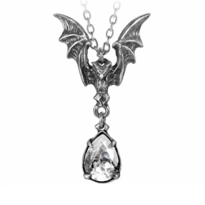 ALCHEMY LA NUIT Flying Bat Gothic Pendant Clear Swarovski Crystal + VELVET POUCH