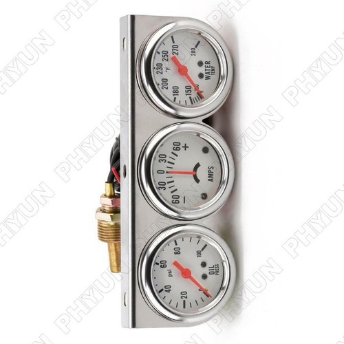 Universal 3-in-1 Gauge Mechanical Kit Oil pressure Ammeter Water Temperature USA
