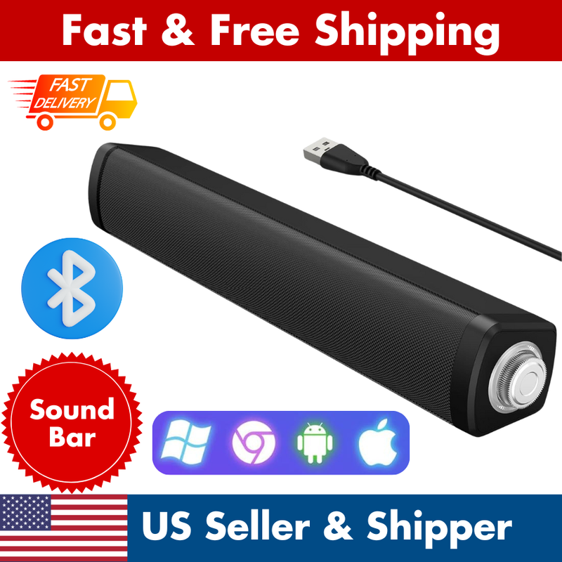 Sound Bar PC Speakers Computer Speaker Desktop Monitor Bluetooth USB Laptop Mac