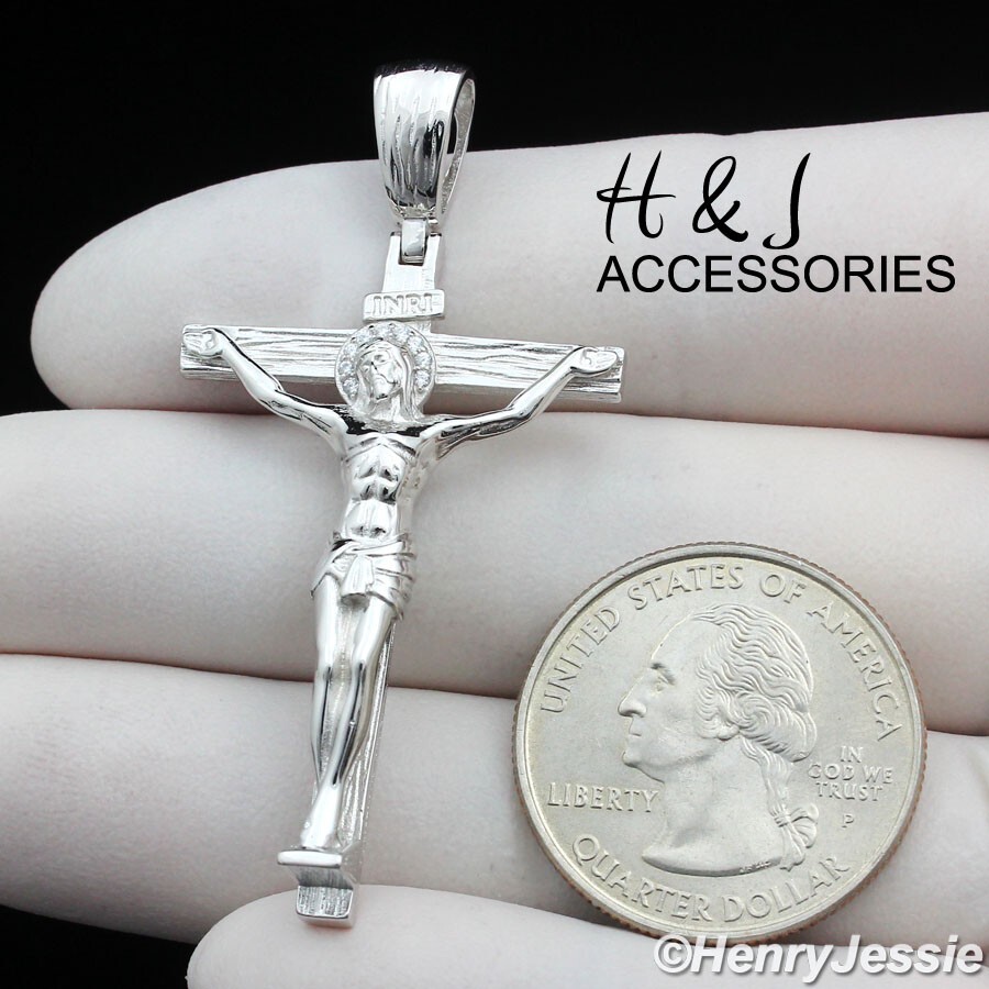 アクセサリー [Z-2] Silver925 / 40g Jesus Christ CROSS 925 Silver Jesus Cross Crucifix CZ Pendant Necklace with