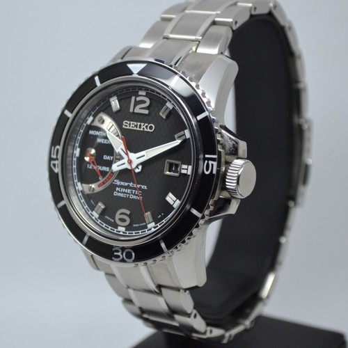 Pre-owned Seiko Sportura Srg019p1 Kinetic Direct Drive Black Men's Watch Srg019