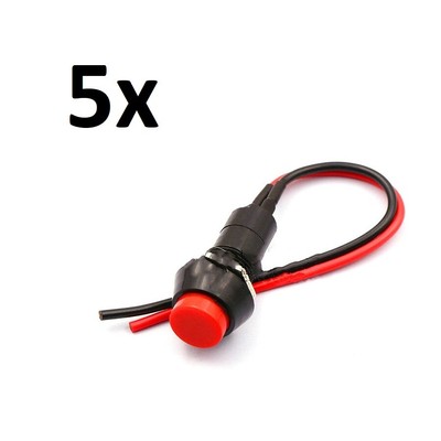 5x Red Round Circle ON/OFF Locking Push Button Switch w/ Pre-attached Wire 1/2"