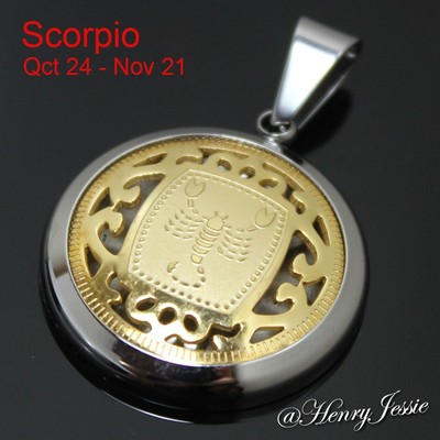 20''MEN Stainless Steel 1.5mm Silver/Gold Plated Rope Chain Zodiac Sign Pendant