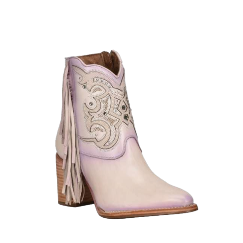 Pre-owned Cuadra Ladies Lilac Overlay & Studs With Fringe Pointed Toe Booties Cu708 In Purple