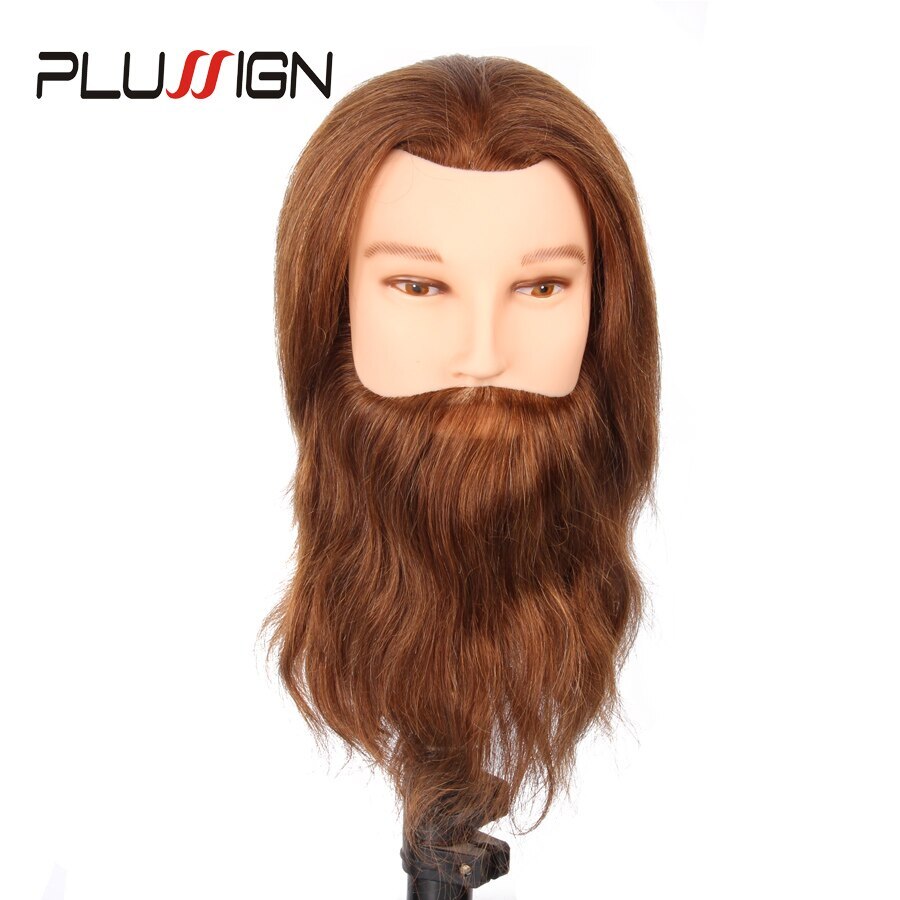 Real Human Hair Male Mannequin Head with Big Beard for Hairdressing Training