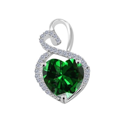 Pre-owned Maulijewels 1.25 Carat Heart Shape Emerald Gemstone And White Diamond Pendant In