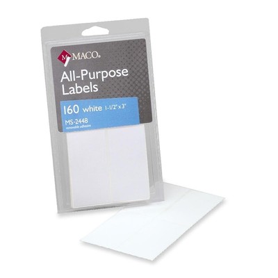Maco Ms-2448 Mulitpurpose Removable Labels - 1.50'' Width X 3'' Length - 160 /