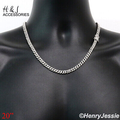 Pre-owned H&j Jewelry 20"men 925 Sterling Silver 6mm Icy Bling Cz Miami Cuban Curb Chain Necklacesn19 In White/colorless