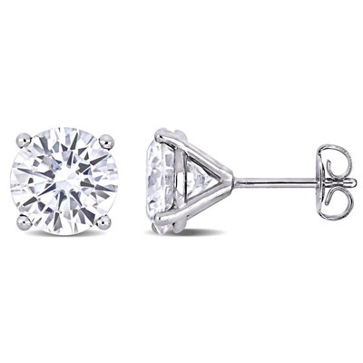 Pre-owned Amour 4 Ct Dew Created Moissanite Solitaire Stud Earrings In 14k White Gold