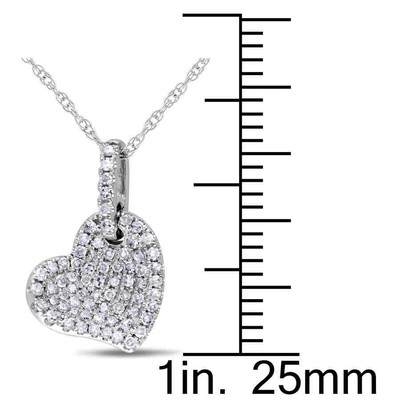 Pre-owned Amour 1/4 Ct Tw Diamond Pave Heart Pendant With Chain In 10k White Gold