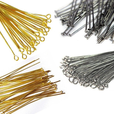 Kettelstifte Nadel Versilbert Kopfstifte mit öse Nietstift / 100stk Gold Silber 
