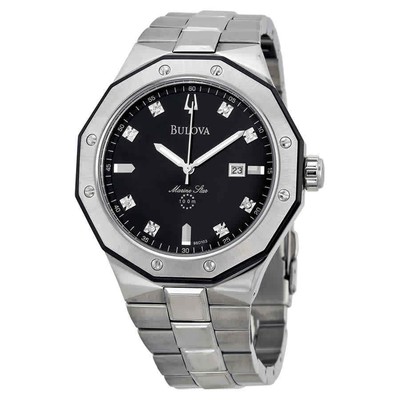 Bulova Men's Marine Star Diamond Accented Stainless Steel Bracelet Watch 98D103
