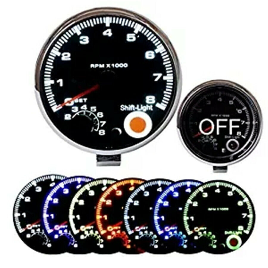 Chrome 3 3/4" Analog Car Tachometer Gauge 0~8000RPM Adjustable Shift Light -USA