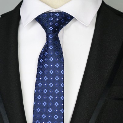 Unique Plaids 6CM Mens skinny tie Man Jacquard Dark Blue Wedding Party  ties