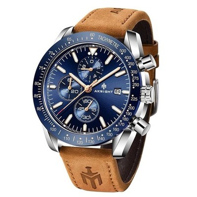 AKNIGHT Herren Chronograph Uhr – Braun Leder, Elegant & Stilvoll