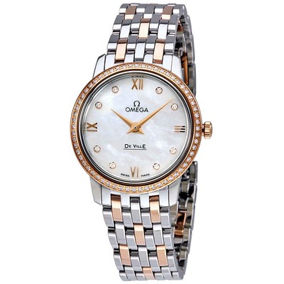 Женские часы Omega De Ville Perstige Mother of Peal с бриллиантовым циферблатом 42425276055002