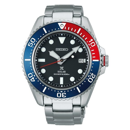 Pre-owned Seiko Prospex Solar Dive Sapphire Crystal Black Dial Pepsi Men Watch Sne591
