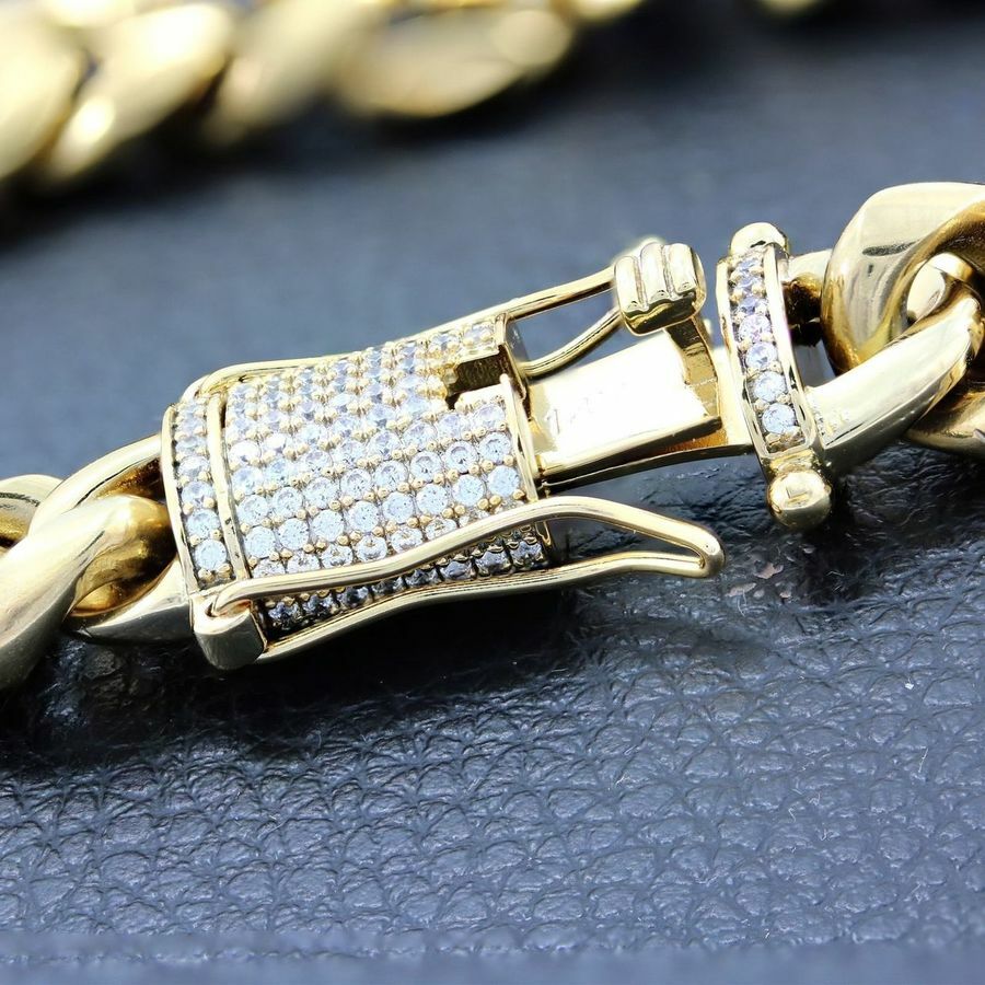 Pre-owned Online0369 0.25cts Rd Cubic Zirconia Mens Miami Cuban Link Bracelet 925 Over Silver In White