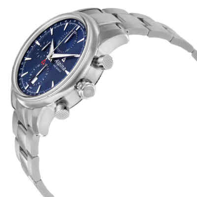 Pre-owned Alpina Chronograph Sunray Navy Dial Stainless Steel Men's Watch Al-750n4e6b