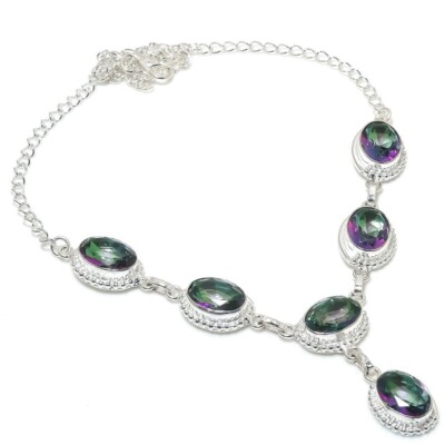 Mystic Topaz Gemstone Handmade 925 Sterling Silver Jewelry Necklace Size 18''