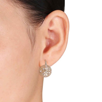Pre-owned Amour 1/5 Ct Tw Diamond Lace Leverback Earrings In 14k Yellow Gold