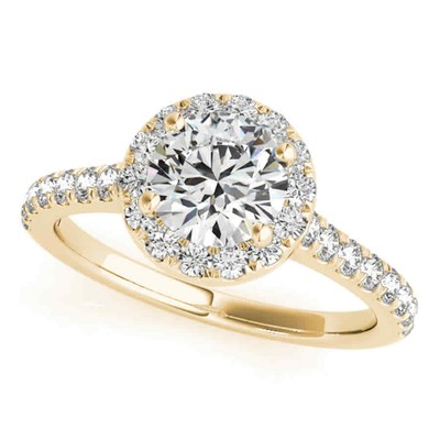Pre-owned Maulijewels 14k Yellow Gold Bridal Set 0.75 Carat Halo Diamond Engagement Ring