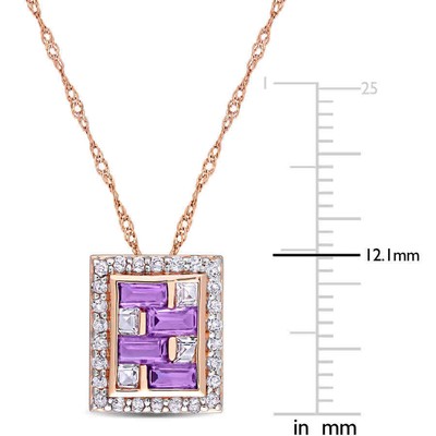 Pre-owned Amour 1 Ct Tgw Baguette African-amethyst And White Topaz Geometric Pendant With