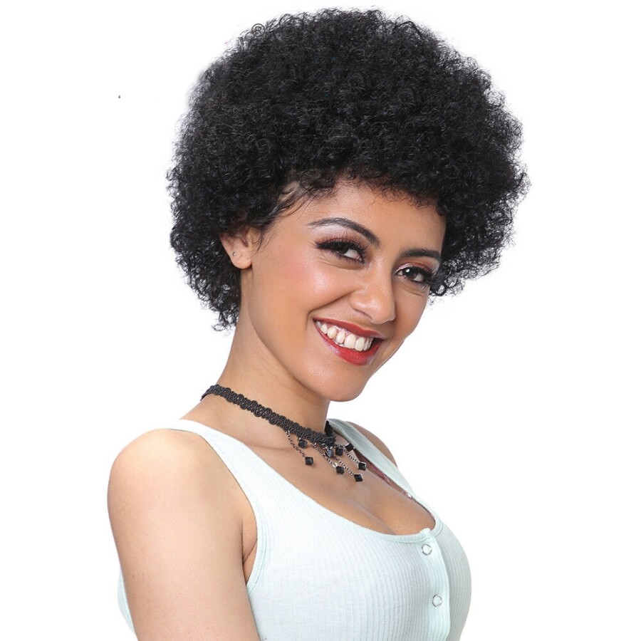 Fluffy Coil Human Hair Wig Afro Kinky Curly Virgin Mongolian Full