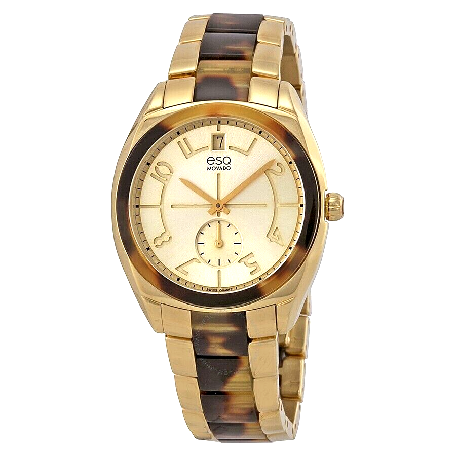 Pre-owned Esq Movado Esq By Movado 07101426 Gold-tone Dial & Steel Tortoise Acetate Ladies Watch