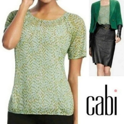 Cabi Womens Blouse Medium Green Turquoise Chiffon Keyhole Back Pebble Top #602