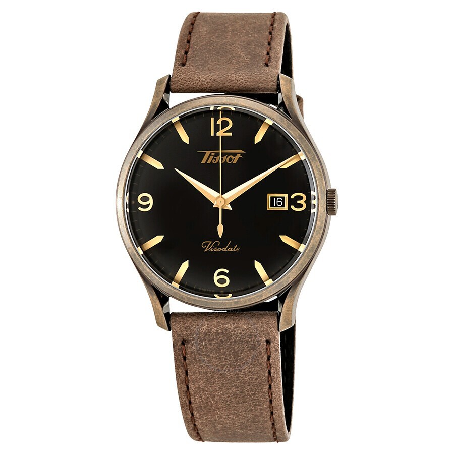 Мужские часы Tissot Heritage Visodate с черным циферблатом из коричневой кожи T1184103605700 НОВЫЕ