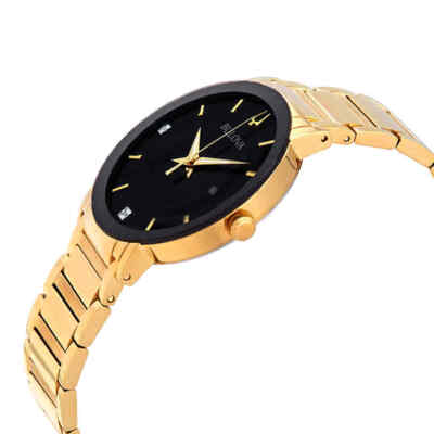 Pre-owned Bulova Diamond Black Dial Yellow Gold-tone Men's Watch 97d116