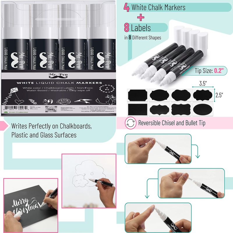 4 Pack Dual Tip 8 Labels Dry Erase Blackboard Chalkboard
