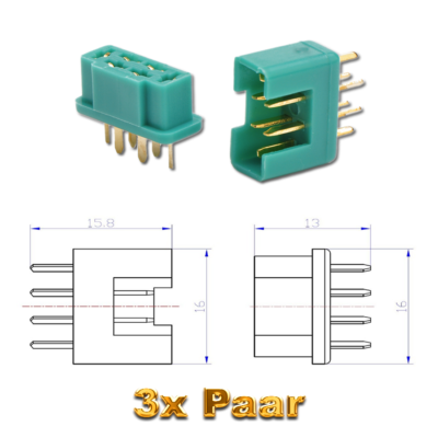 3 Paar 6 Stück MPX Hochstromstecker Stecker Buchse Multiplex Style 6 Polig 35A