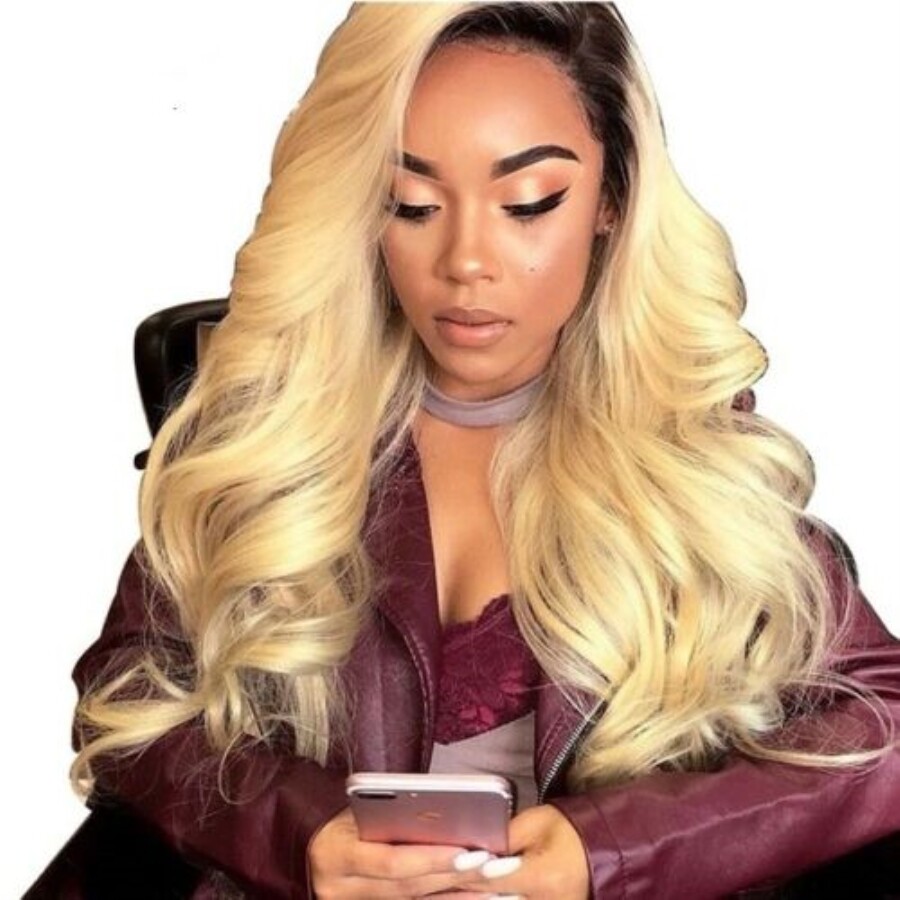 Ash Blonde Ombre Human Hair Wigs Virgin European Full Lace Front