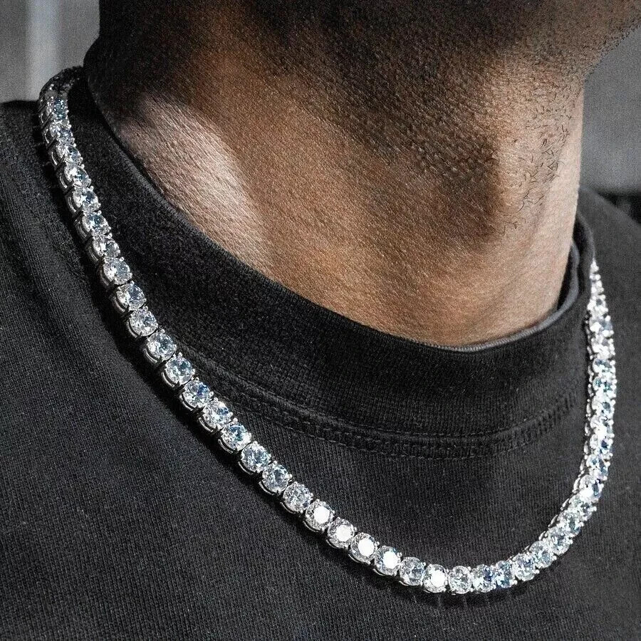 Men's 925 Silver Round Lab Grown Diamond Tennis Necklace 20