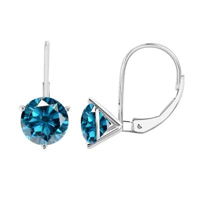 Pre-owned Maulijewels 1.00 Carat Natural Blue Diamond Three Prong Set Martini Leverback In White