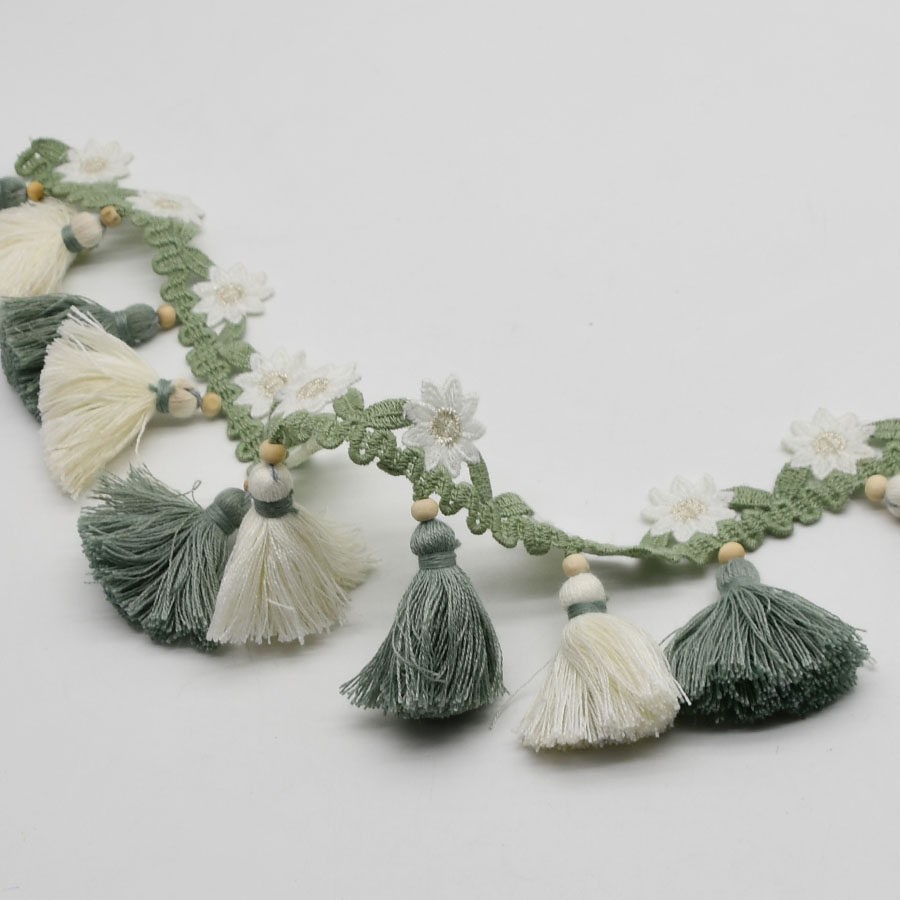 Bordure En Dentelle Florale Brodée De Rideau De 2M Avec Franges Pour Couture DIY