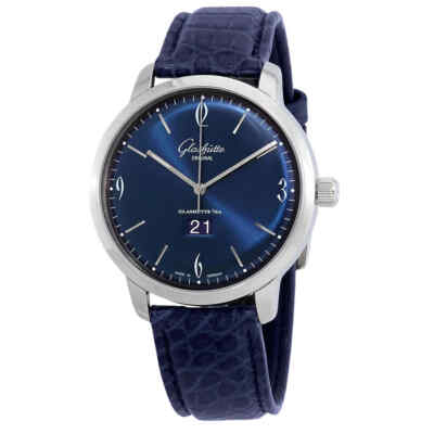 Мужские часы Glashutte Sixties Panorama Date с автоматическим синим циферблатом 2-39-47-06-02-04