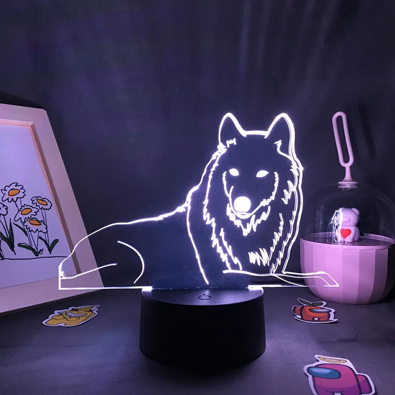 Cute Animal Wolf 3D LED Neon Night Lights Colorful Cool Birthday Gift for Friend
