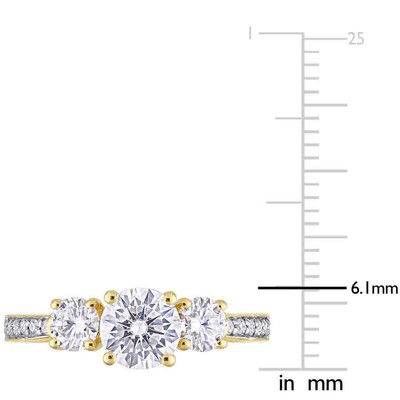 Pre-owned Amour 1 3/8 Ct Dew Created Moissanite 3-stone Engagement Ring In 10k Yellow Gold
