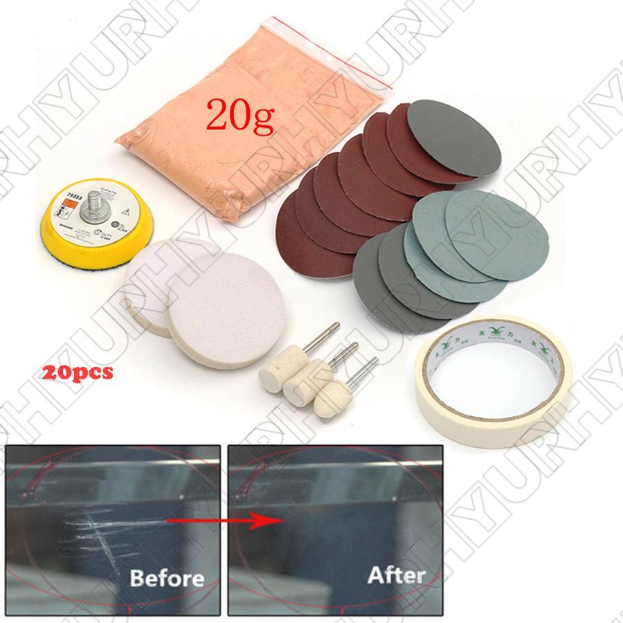 20PCS Glass Scratch Polishing Kit Wheel Sandpaper Pad Cerium Oxide Powder Tool
