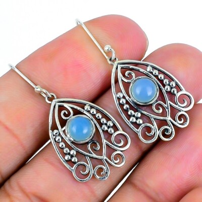 Natural Aquamarine Dangle Handmade Elegant March Birth Earrings 925 Solid Silver