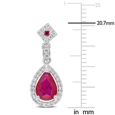 Pre-owned Amour Ruby And 1/3 Ct Tw Diamond Drop Earrings In 14k White Gold