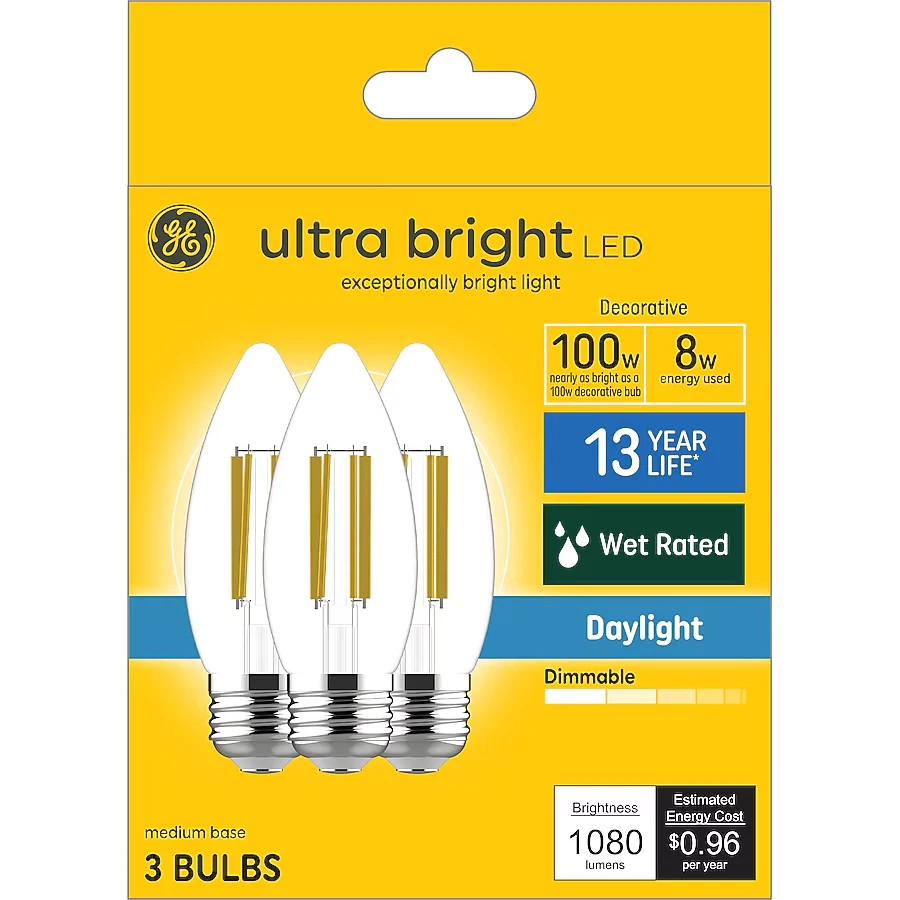 GE Ultra Bright 100w Repl LED Bulbs BM Medium Base Daylight Wet Rated 3-Pack