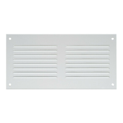 White Metal Air Vent Grille 200mm x 100mm with Fly Screen Flat Louvre Duct Cover