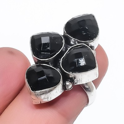 Black Spinel Gemstone Ring Handmade Unique Engagement Gift Jewelry 5.5" FR 1890