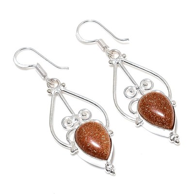 Red Sunstone Gemstone Handmade 925 Sterling Silver Jewelry Earrings Size 2''