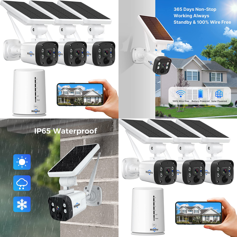Home Security Camera System Solar Battery Powered Rechargeab