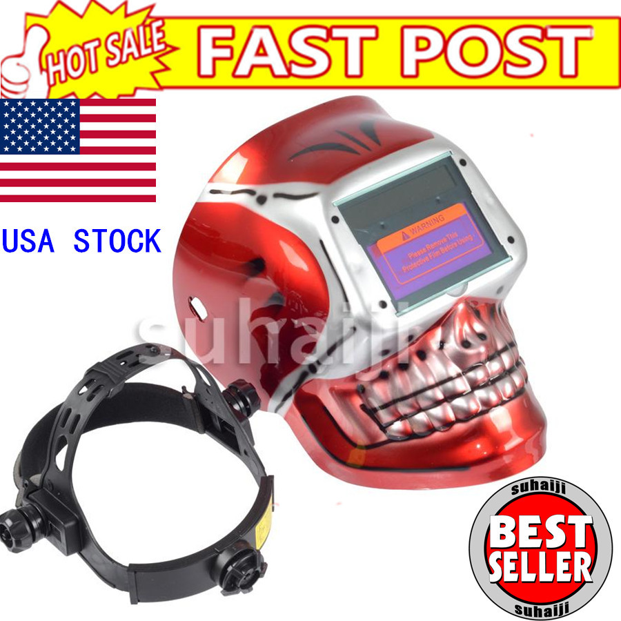Welding Helmet Red Skull Auto Darkening Mig Tig Arc Welder Protective Mask USA